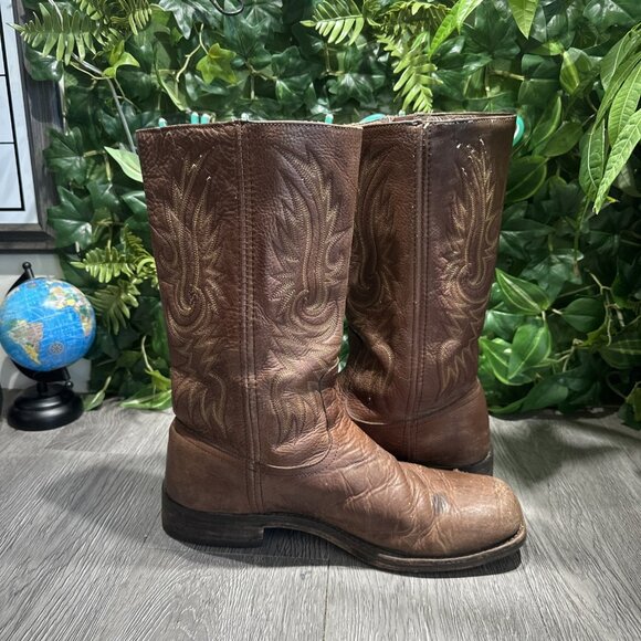 Frye Heath Outside Zip Brown Distressed  Leather Boot Men Size 10 D Angel Wings main image 10